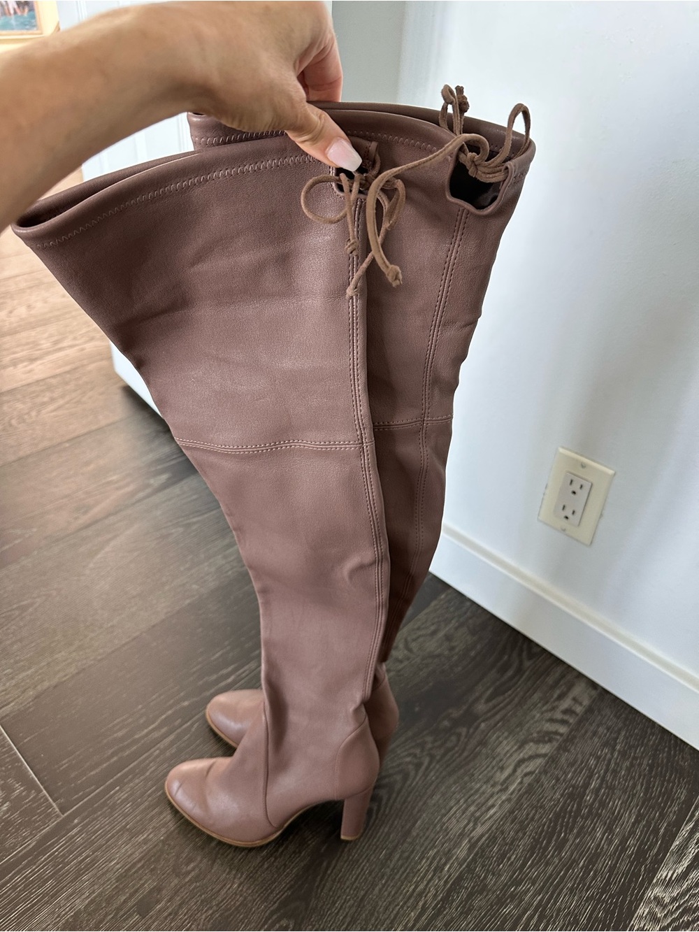Stuart Weitzman Over-The-Knee Heeled Boots in Dusty Rose - Picture 2 of 6